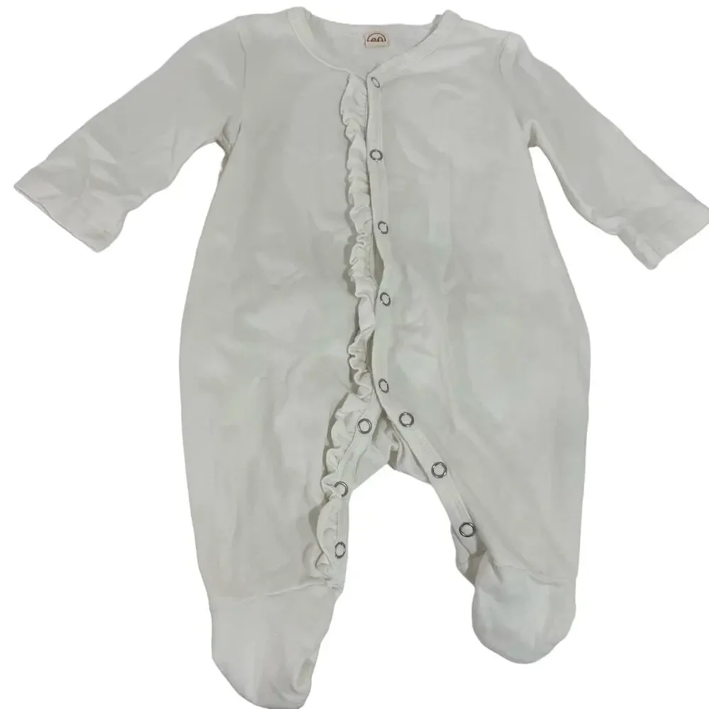 Baby Girls White Ruffle Bum Sleeper One Piece Size 60